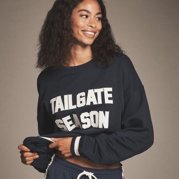 Anthropologie x Beach Riot Pullover Sweatshirt Tailgate Season Blue Size L NWT - Picture 3 of 5